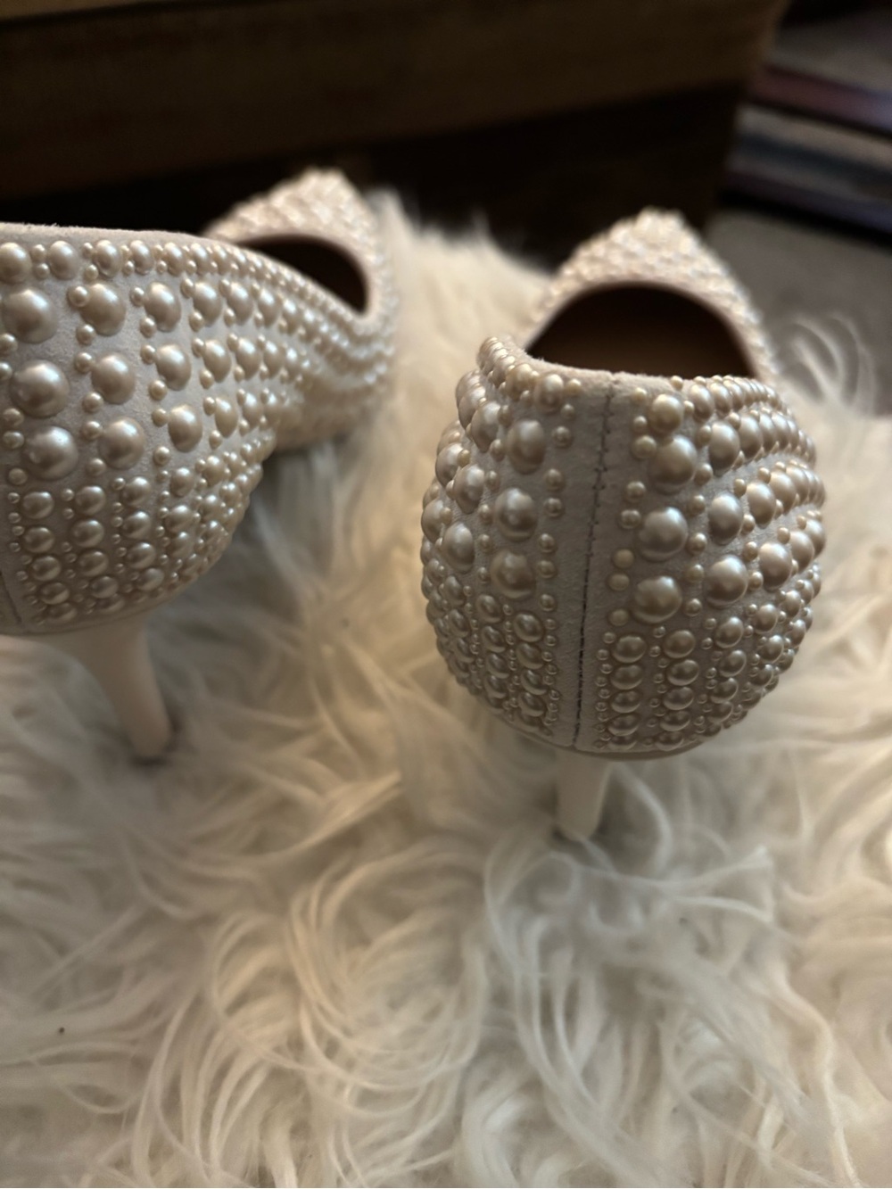 Pearl-Embellished Ivory Pointed-Toe Women’s Flats by - Picture 2 of 6